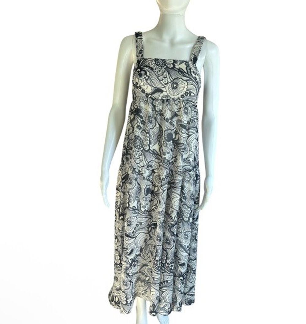 Ted Baker Adlinah Floral Midi Dress Womens 0 Ivory Navy Square Neck Sleeveless